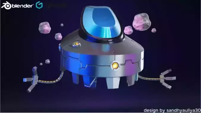 Robot SCI-FI with Arm Low-poly 3D model