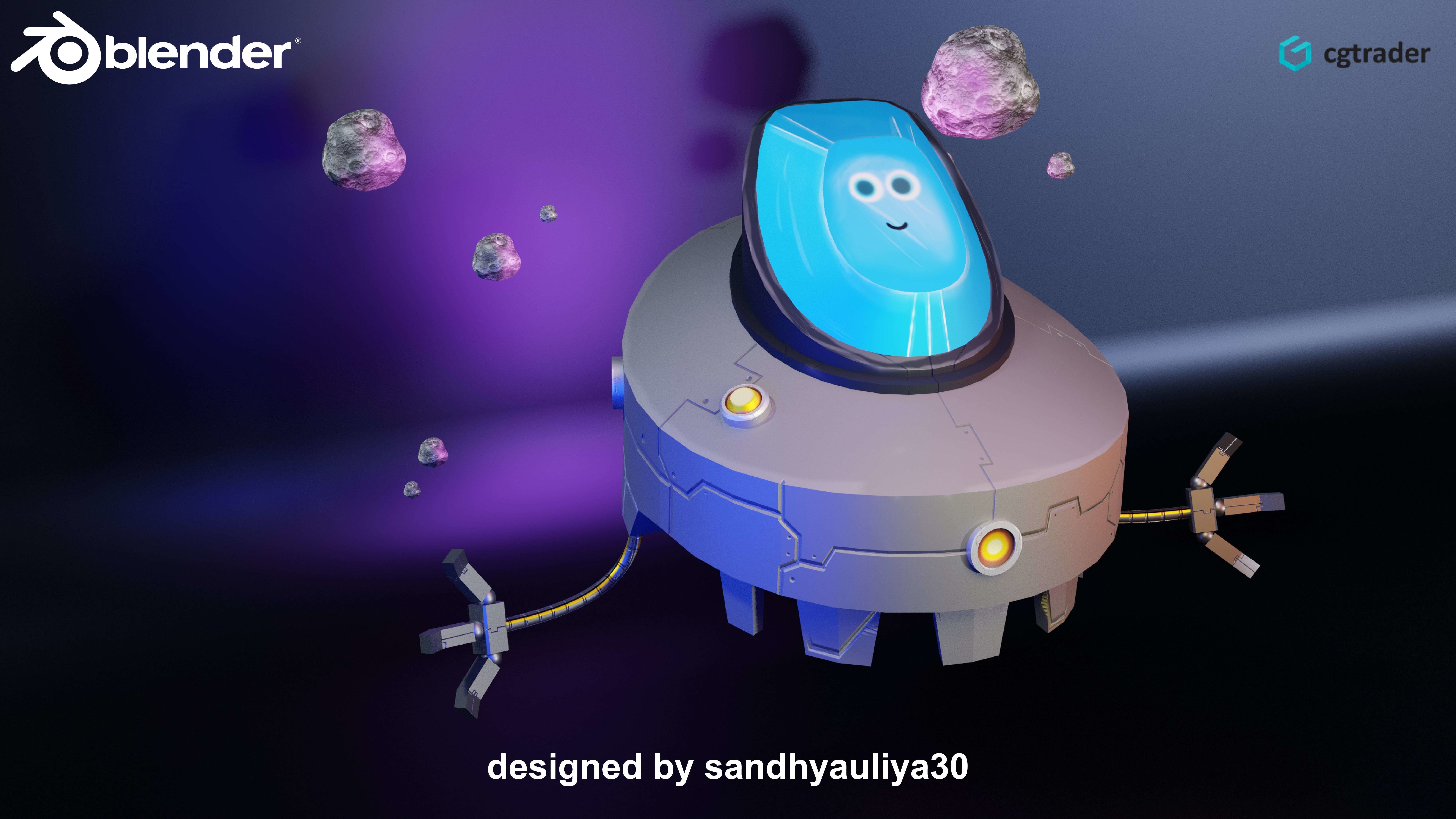 Robot SCI-FI with Arm Low-poly 3D model_4