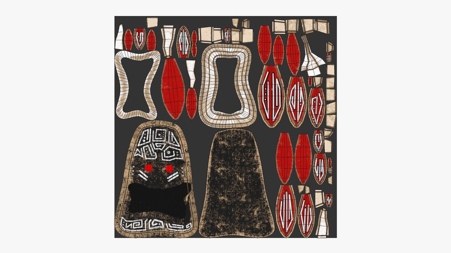 Tribal Mask H02 Black Red - Costume Character Design Low-poly 3D model_5