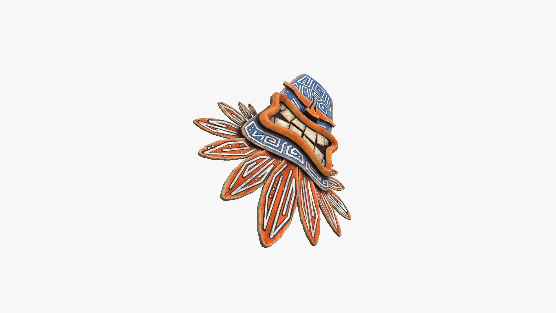 Tribal Mask H03 Blue Orange - Costume Character Design Low-poly 3D model_4