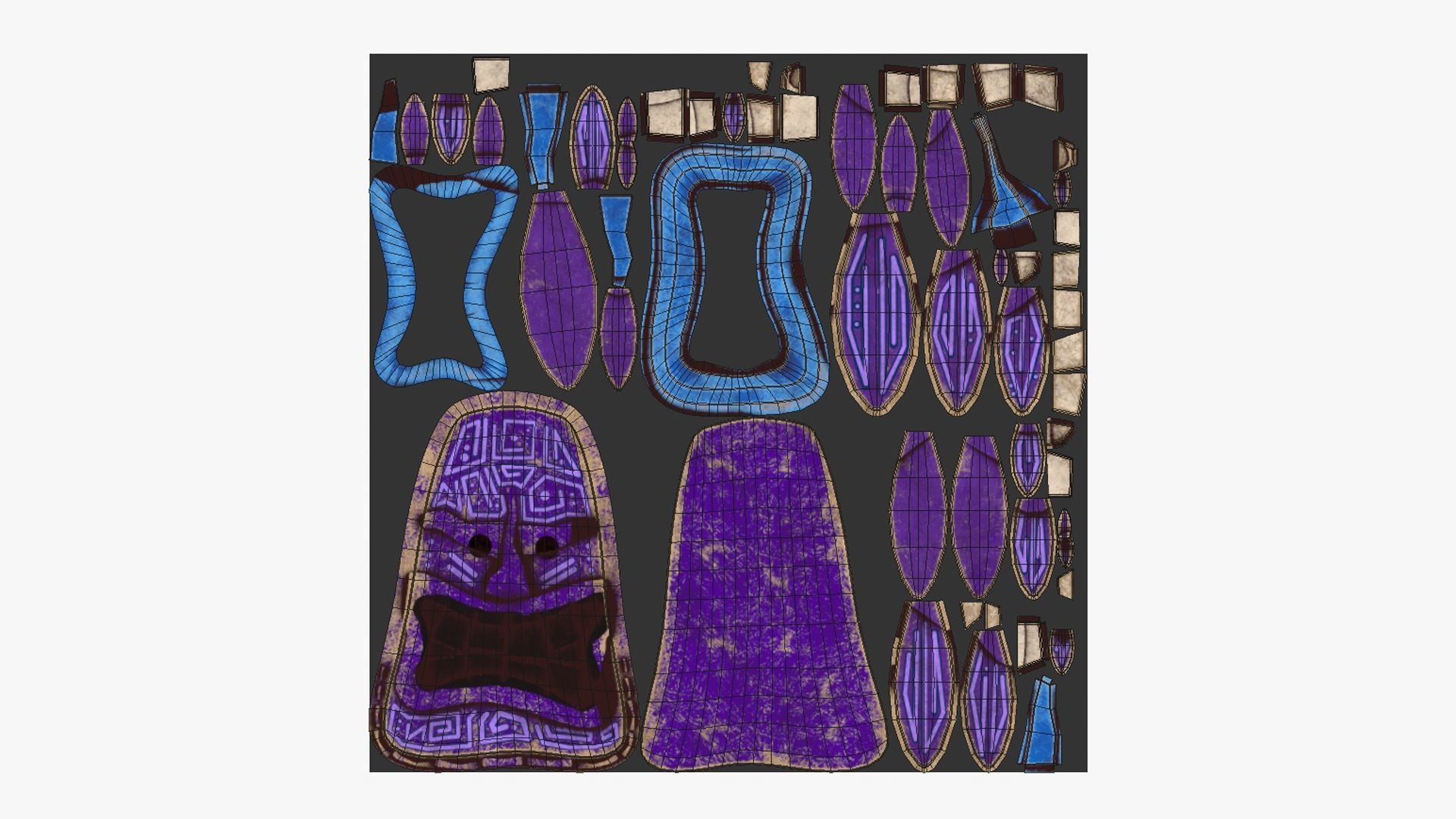 Tribal Mask H06 Blue Purple - Costume Character Design Low-poly 3D model_5