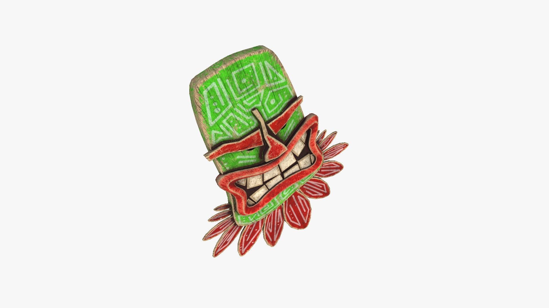 Tribal Mask H07 Red Green - Costume Character Design Low-poly 3D model_3