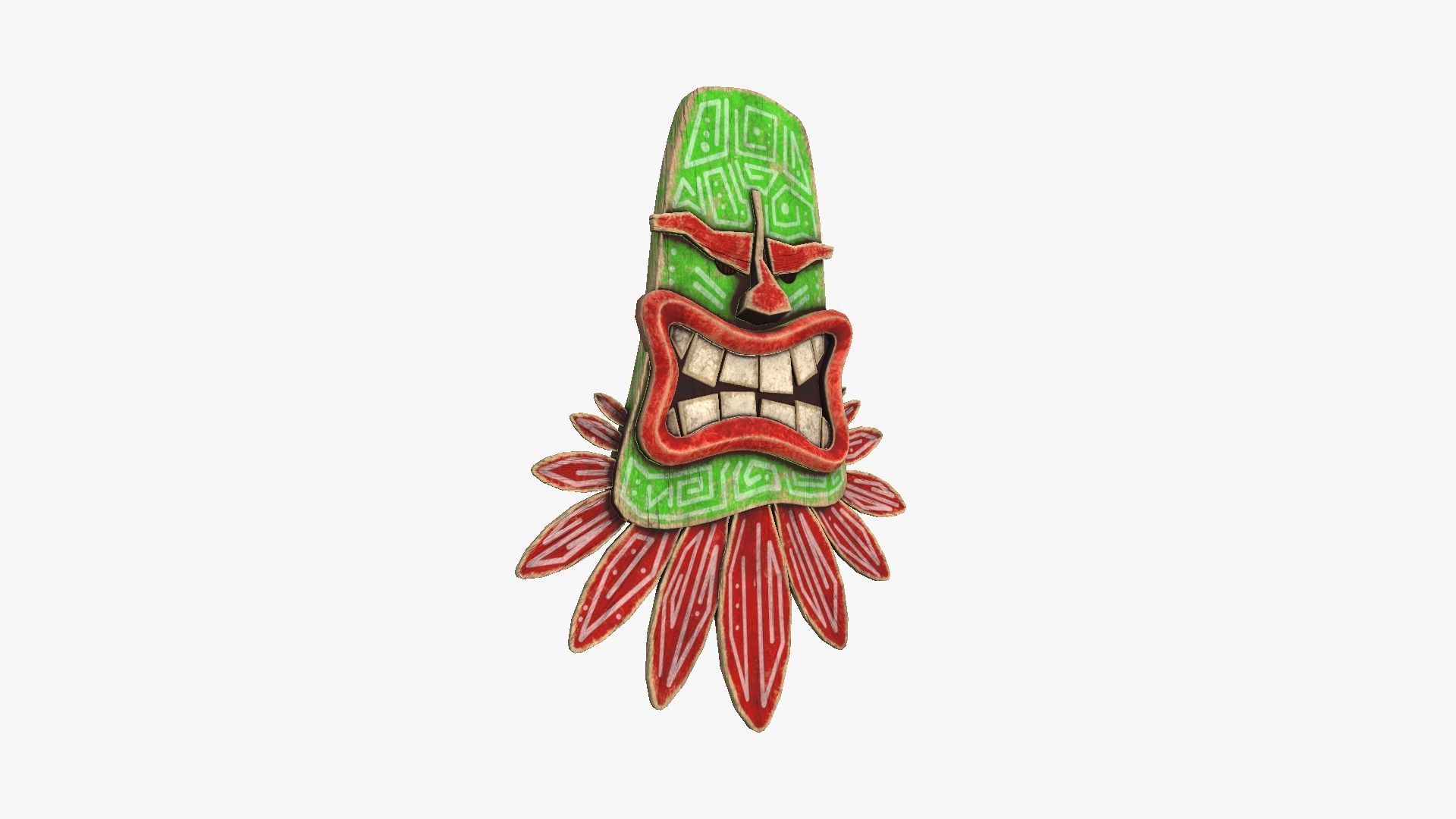 Tribal Mask H07 Red Green - Costume Character Design Low-poly 3D model_1