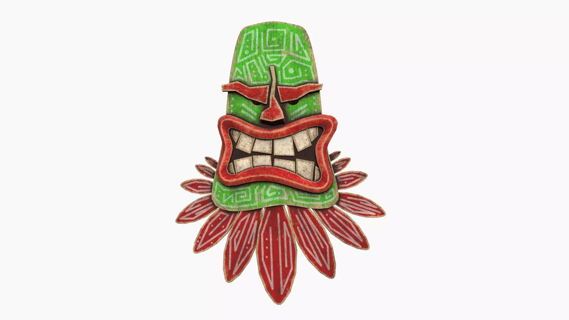 Tribal Mask H07 Red Green - Costume Character Design Low-poly 3D model_0