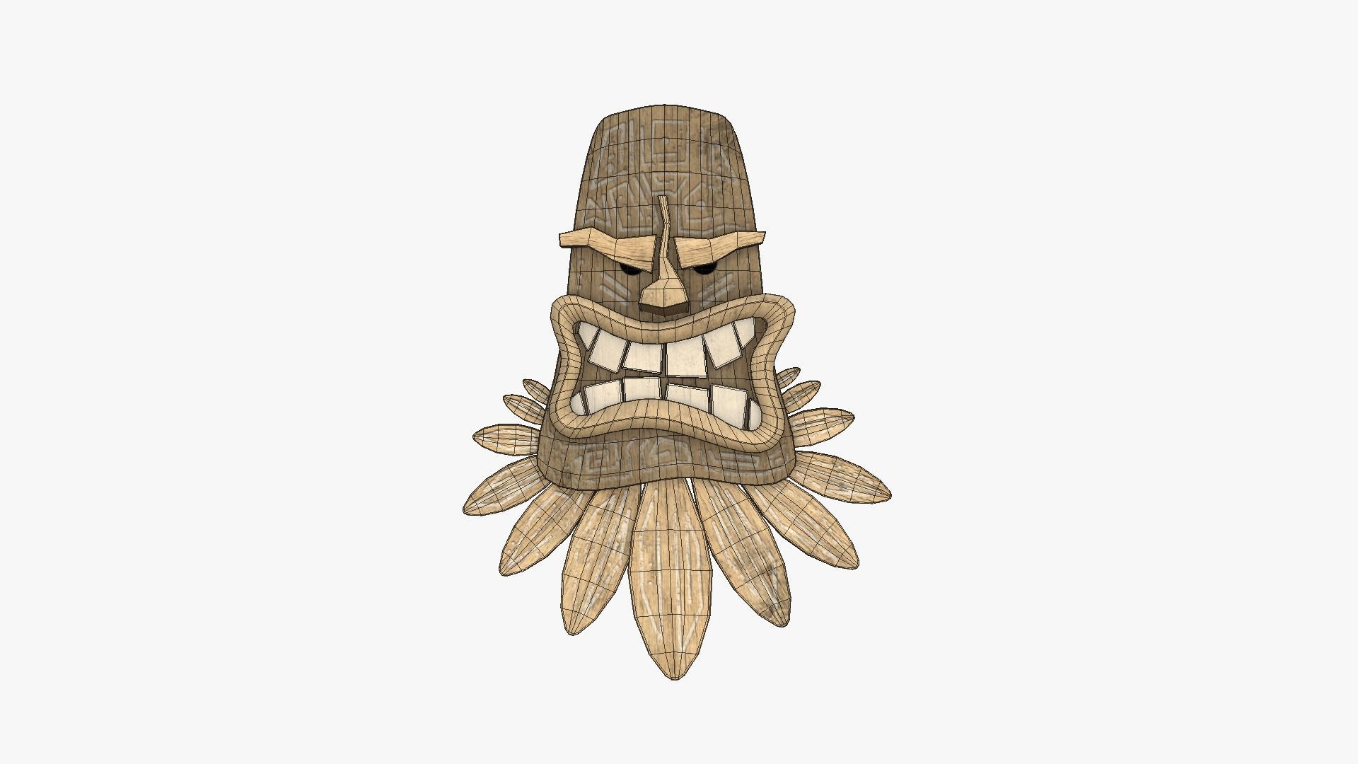 Tribal Mask H08 Full Wood - Costume Character Design Low-poly 3D model_6