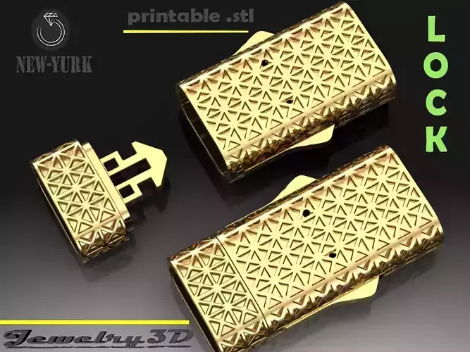 Lock for bracelet or chain with steel spring 3D print model