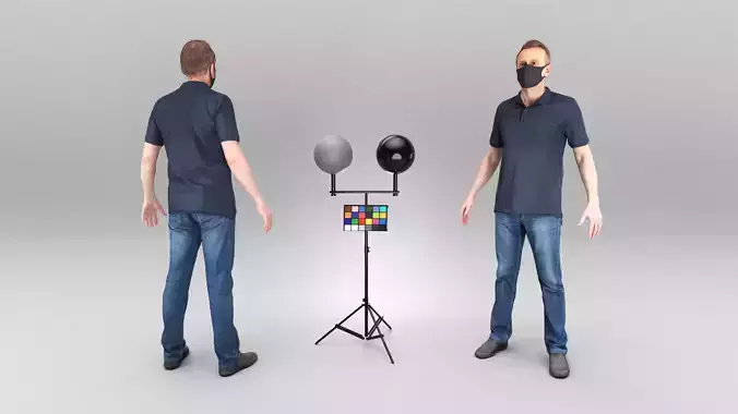 Man in black face mask ready for animation 405 Low-poly 3D model