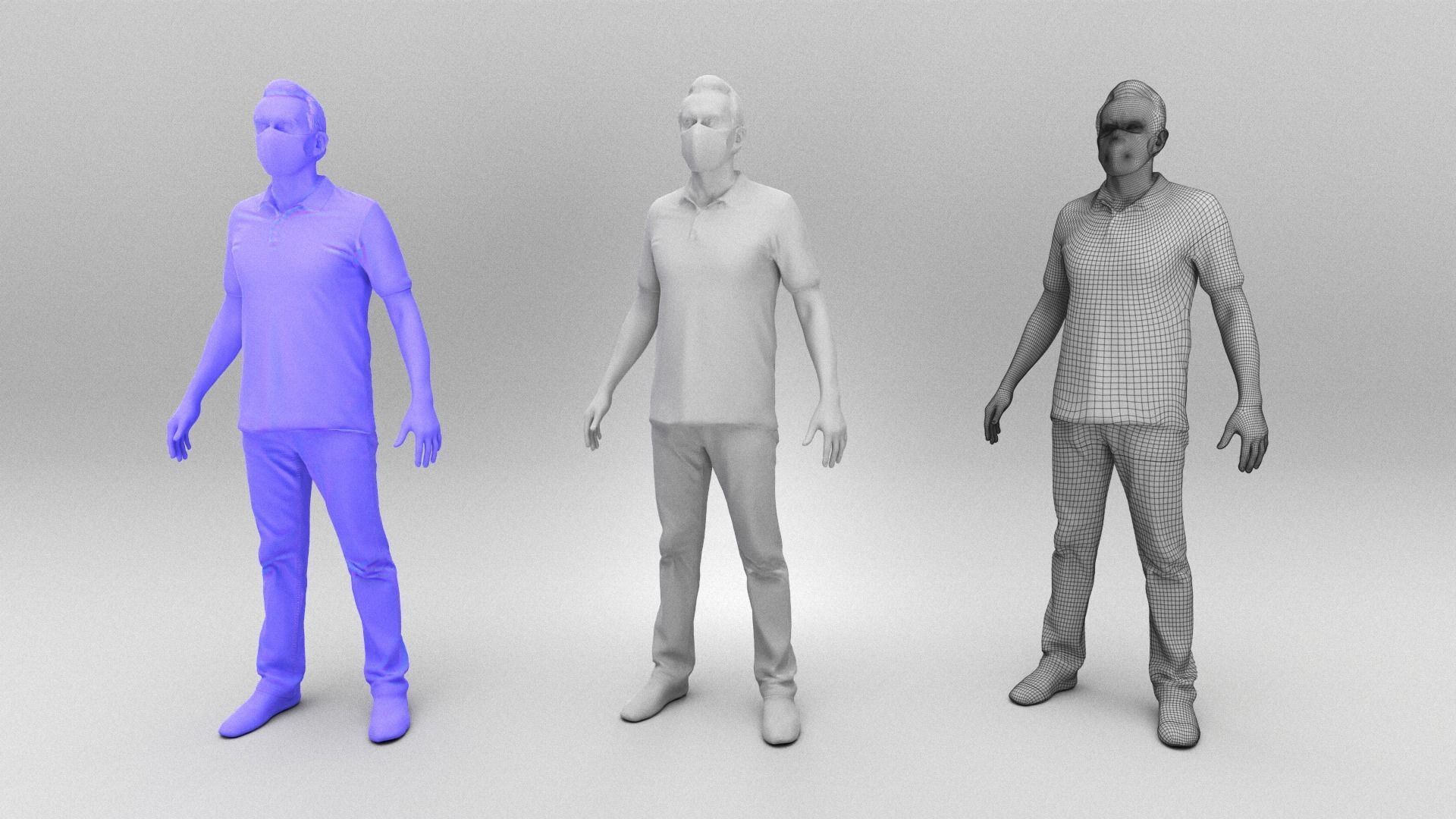 Man in black face mask ready for animation 405 Low-poly 3D model_4