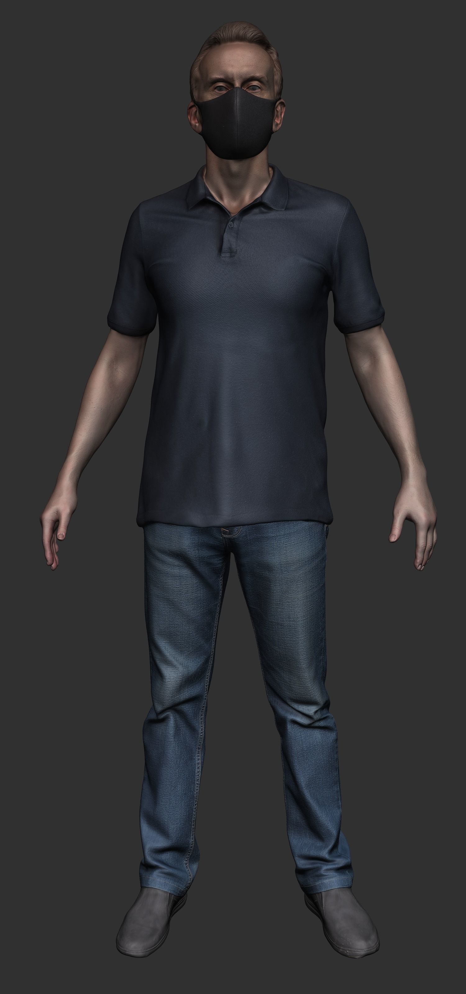 Man in black face mask ready for animation 405 Low-poly 3D model_6