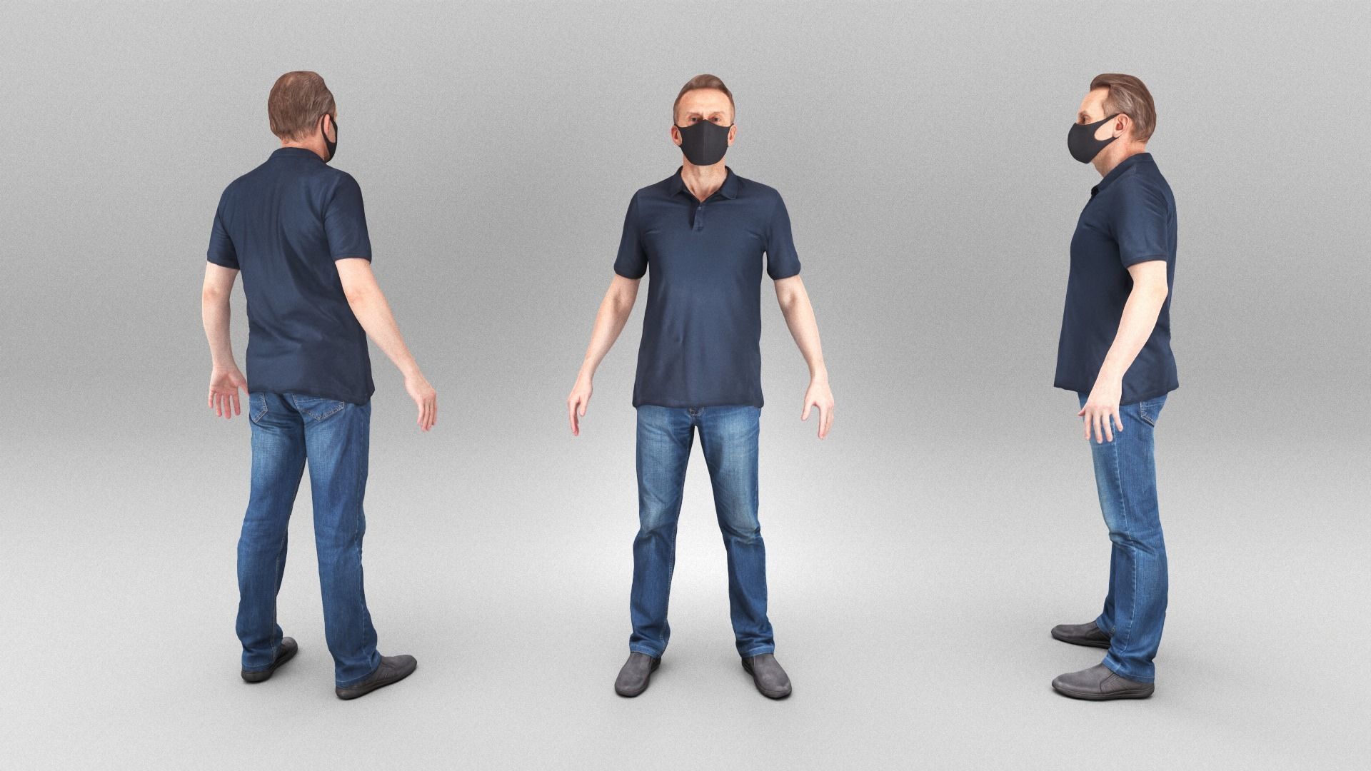 Man in black face mask ready for animation 405 Low-poly 3D model_3