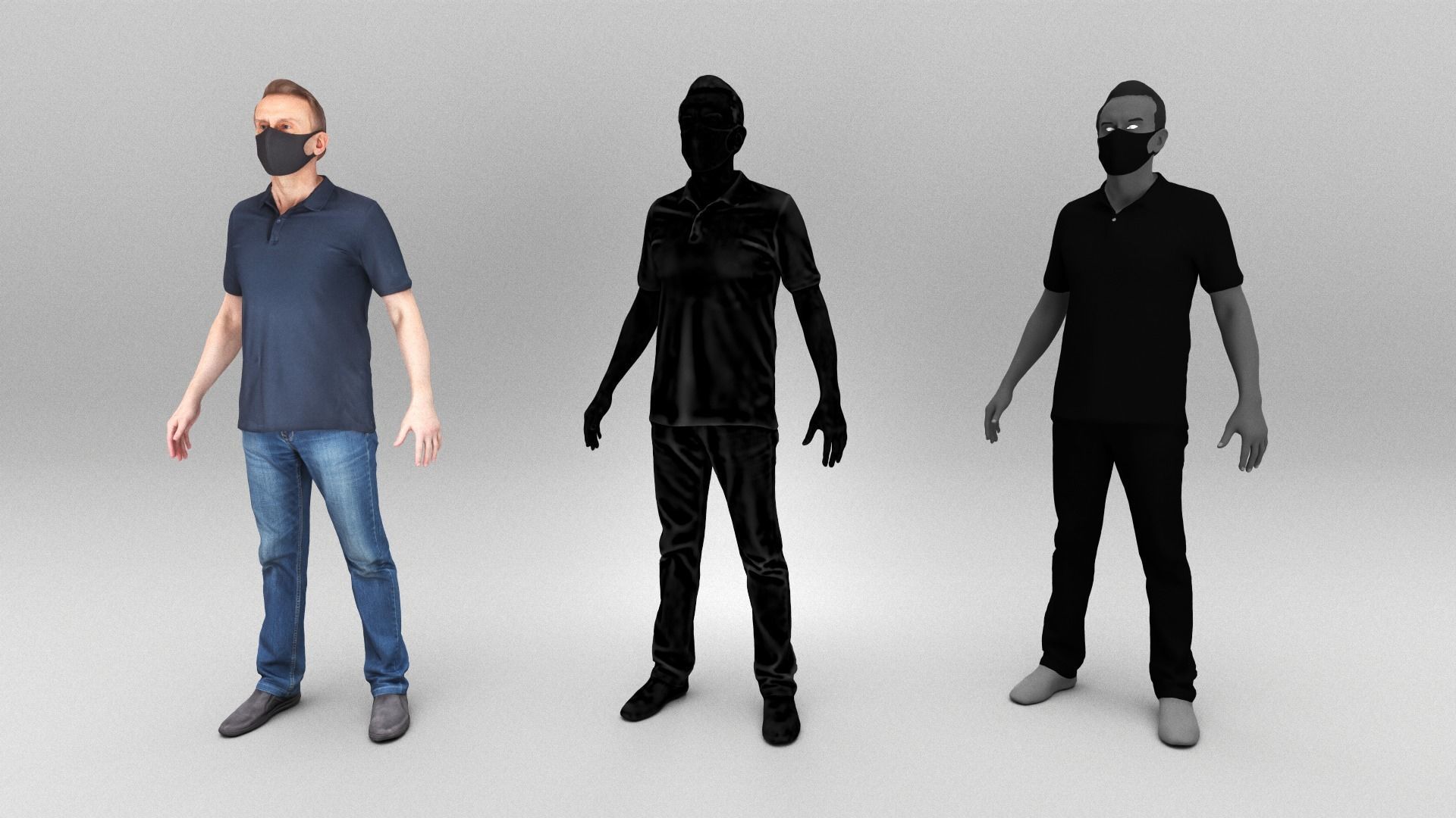 Man in black face mask ready for animation 405 Low-poly 3D model_5