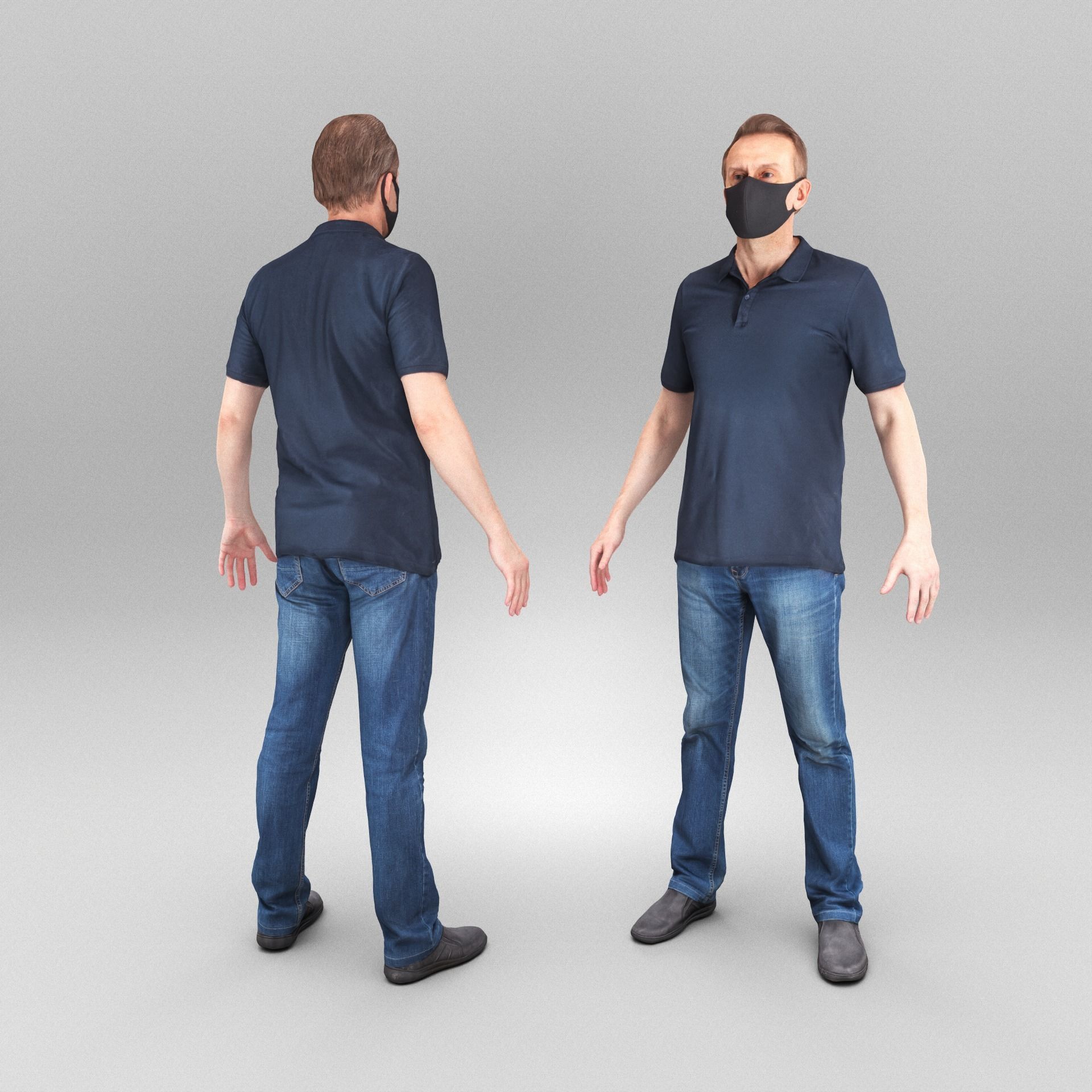 Man in black face mask ready for animation 405 Low-poly 3D model_2