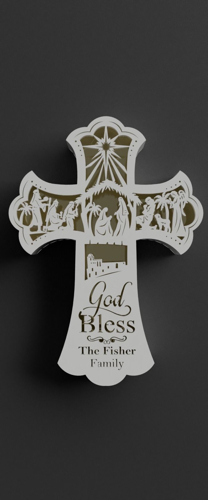 nativity wall cross - can add light inside 3D print model_2