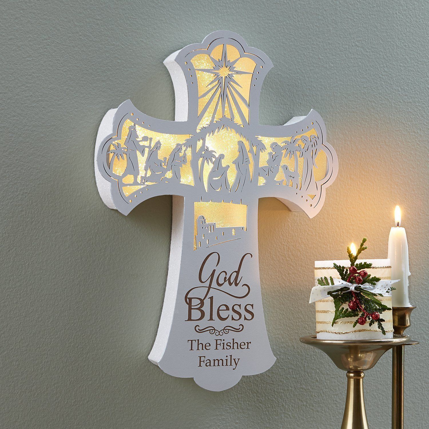 nativity wall cross - can add light inside 3D print model_7