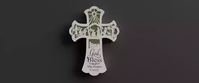 nativity wall cross - can add light inside 3D print model