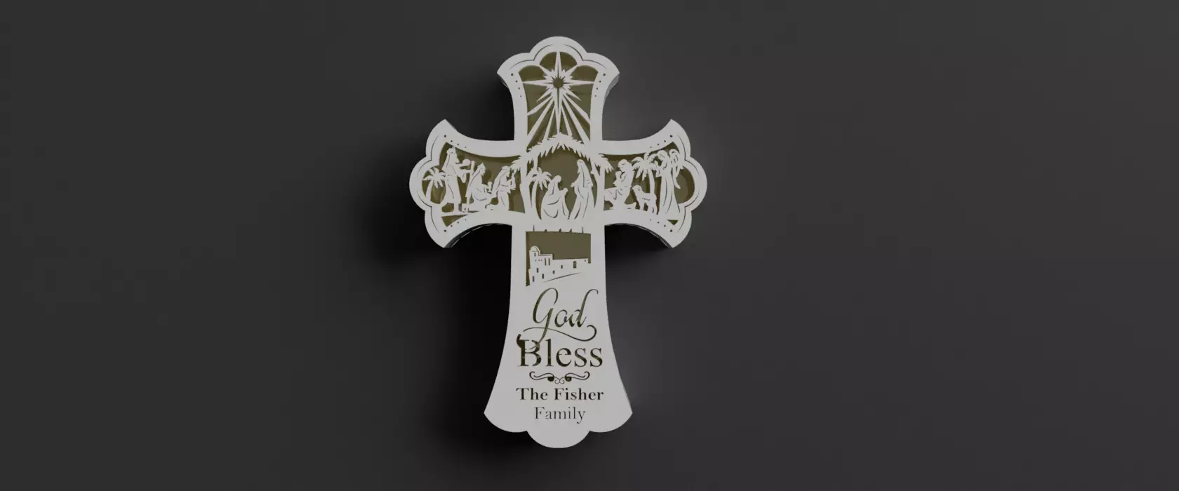 nativity wall cross - can add light inside 3D print model_0