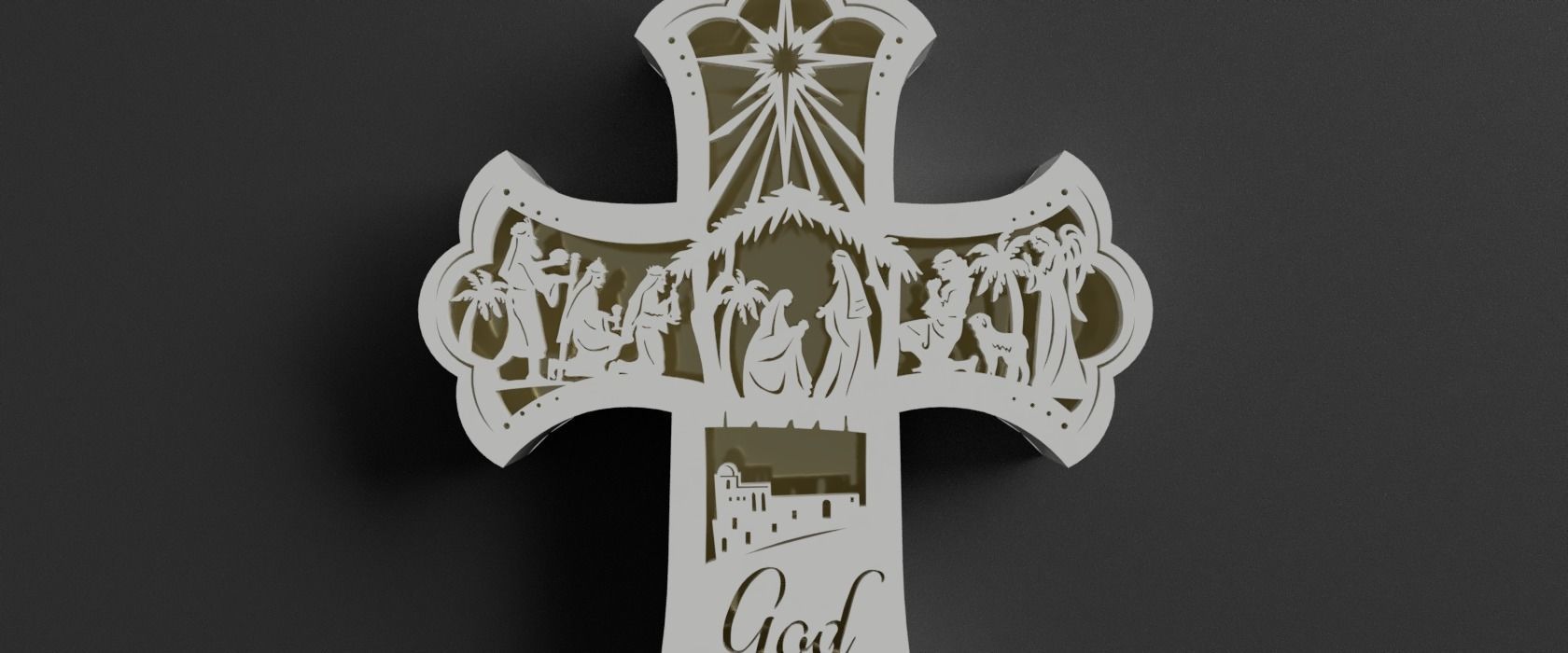 nativity wall cross - can add light inside 3D print model_3