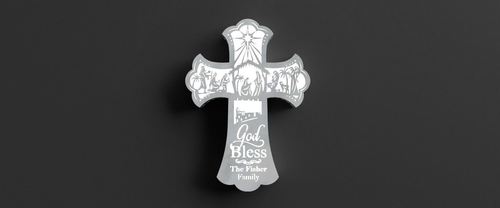 nativity wall cross - can add light inside 3D print model_1