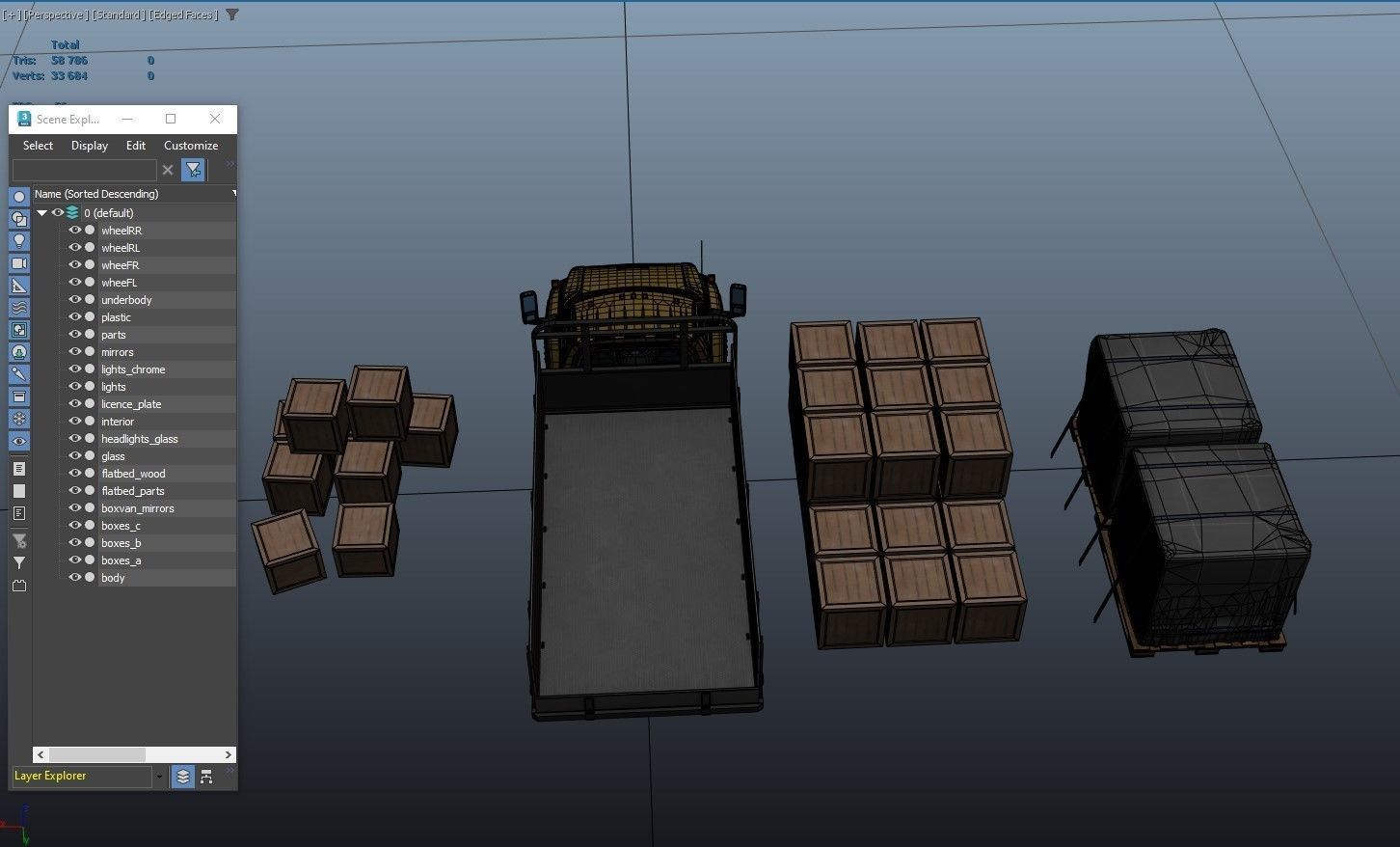 Flatbed truck Low-poly 3D model_40