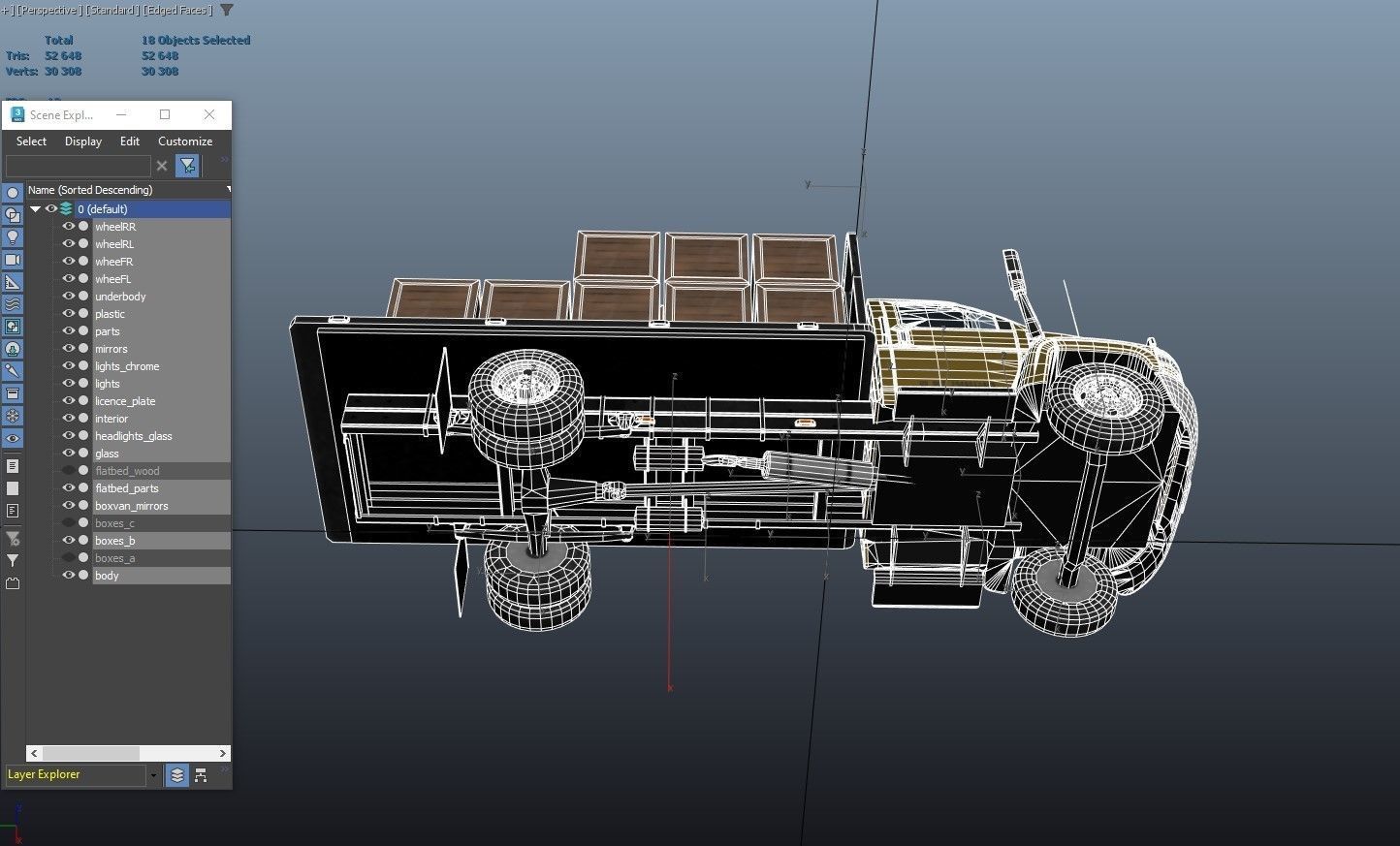 Flatbed truck Low-poly 3D model_39
