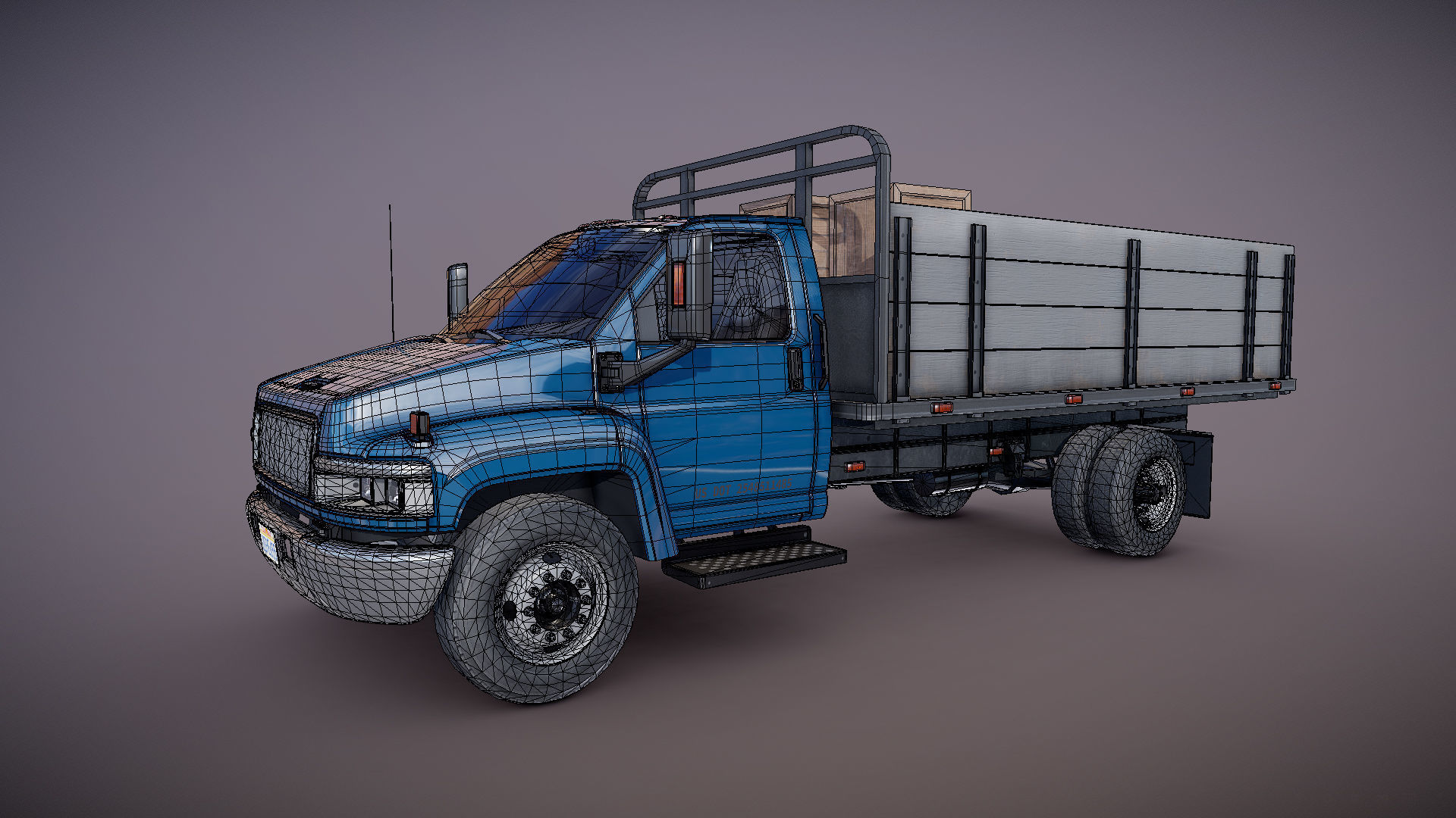 Flatbed truck Low-poly 3D model_26