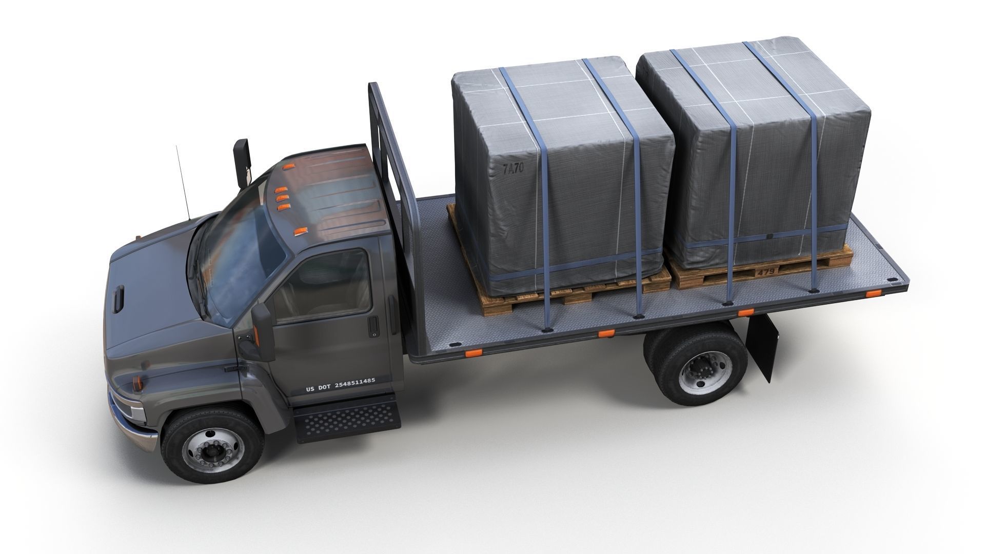 Flatbed truck Low-poly 3D model_6