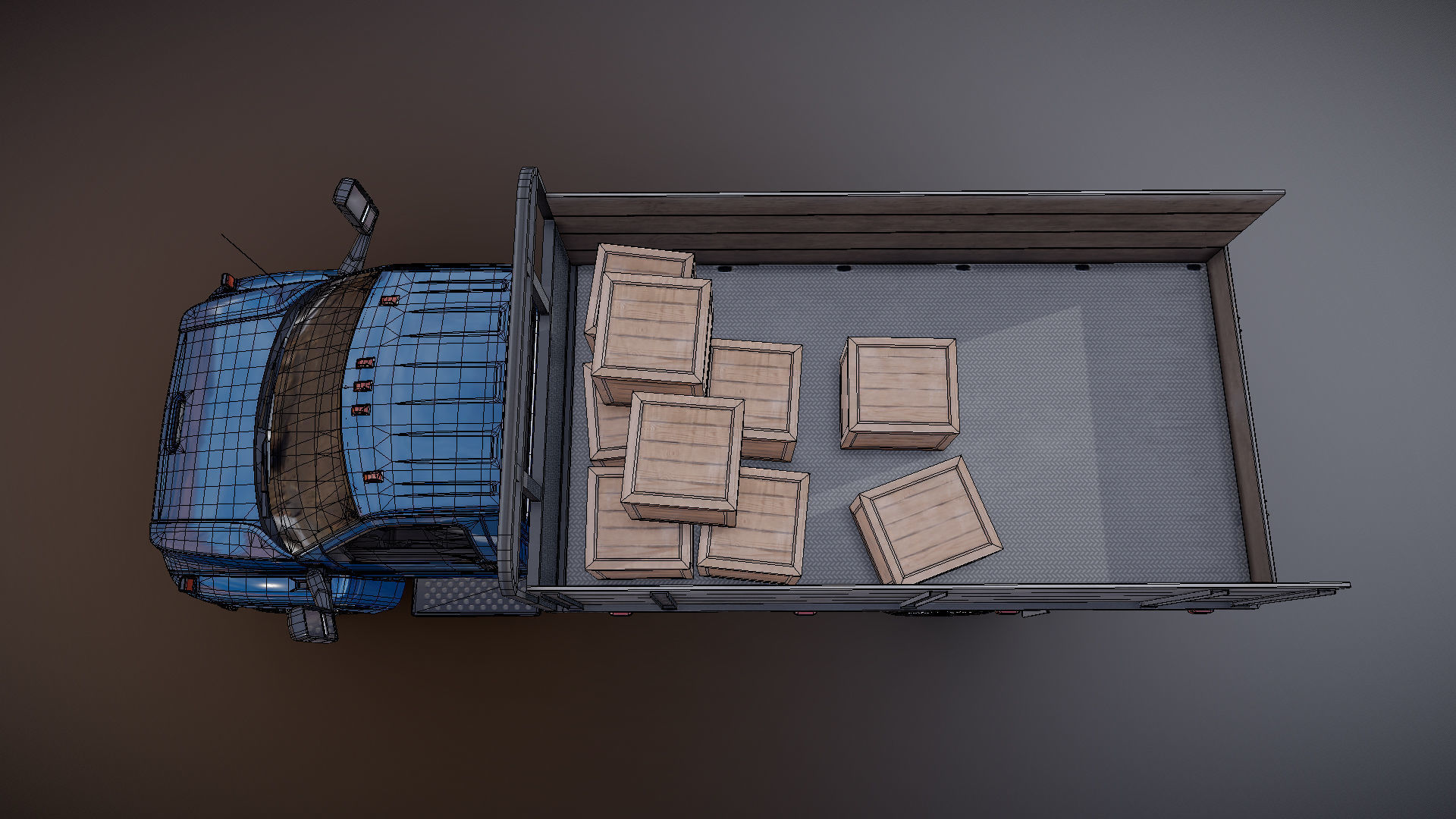 Flatbed truck Low-poly 3D model_28