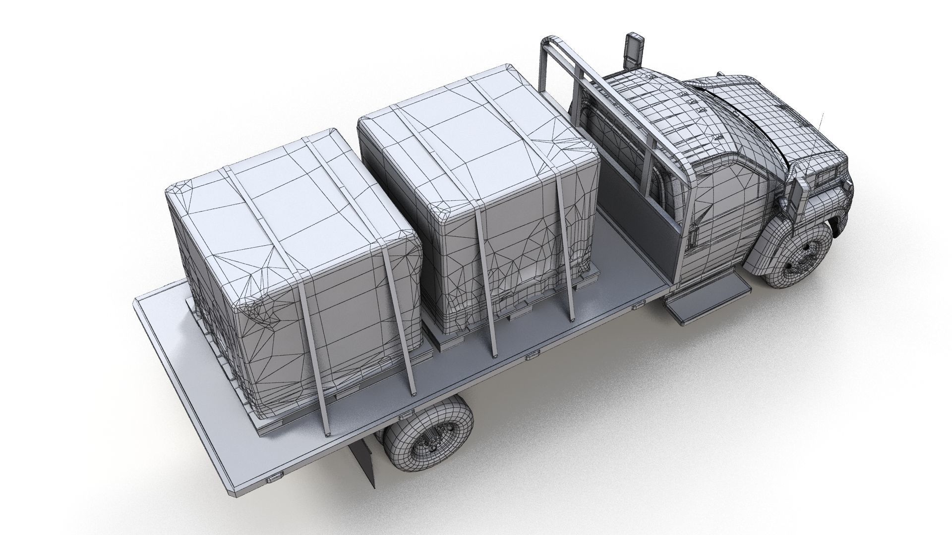 Flatbed truck Low-poly 3D model_18