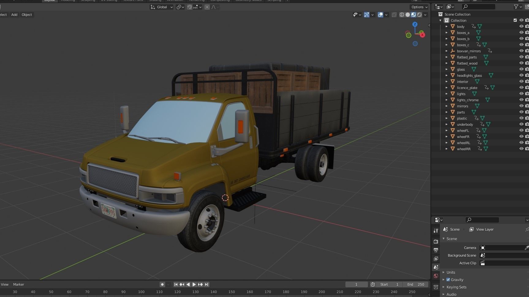 Flatbed truck Low-poly 3D model_42