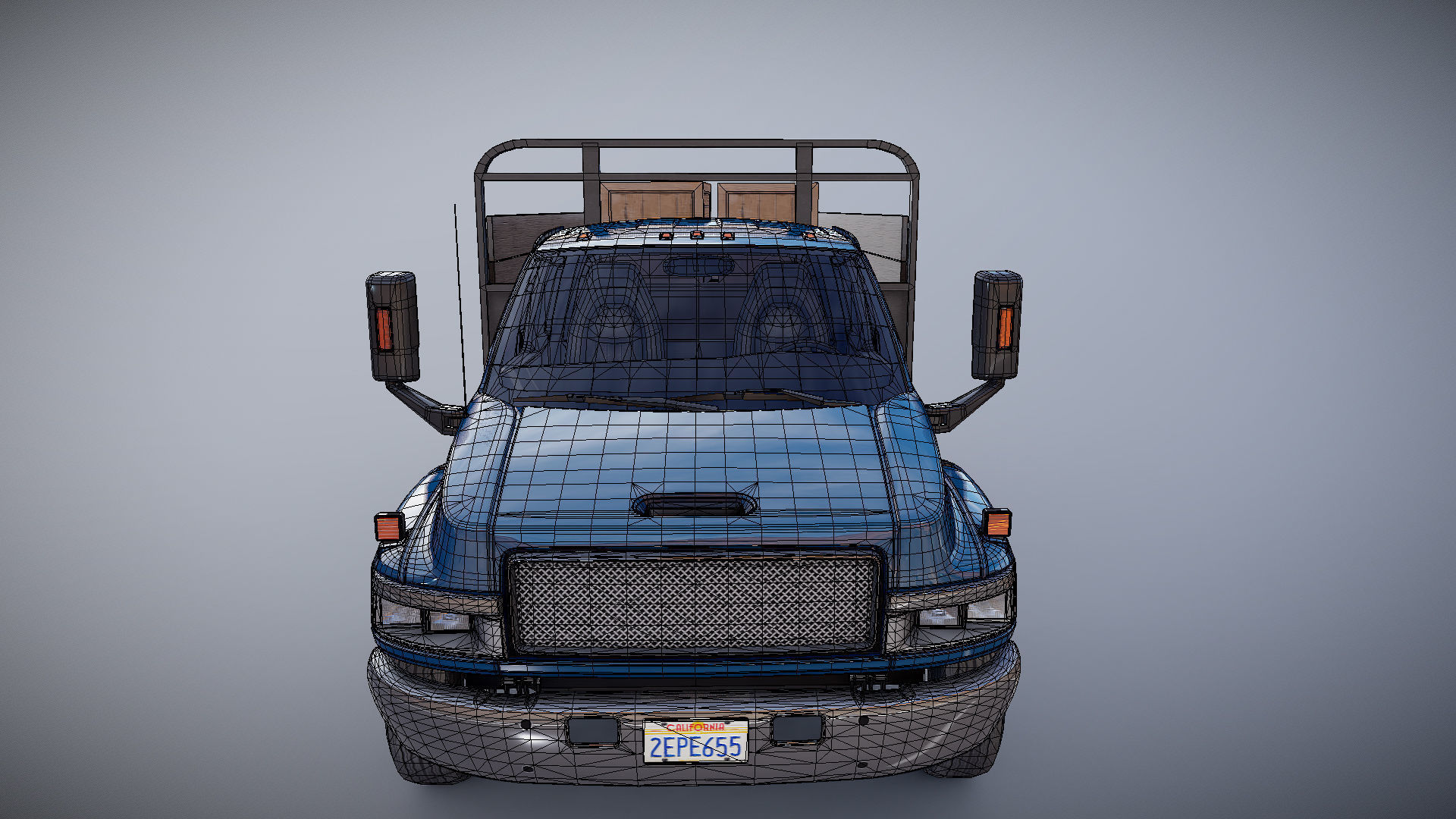 Flatbed truck Low-poly 3D model_30