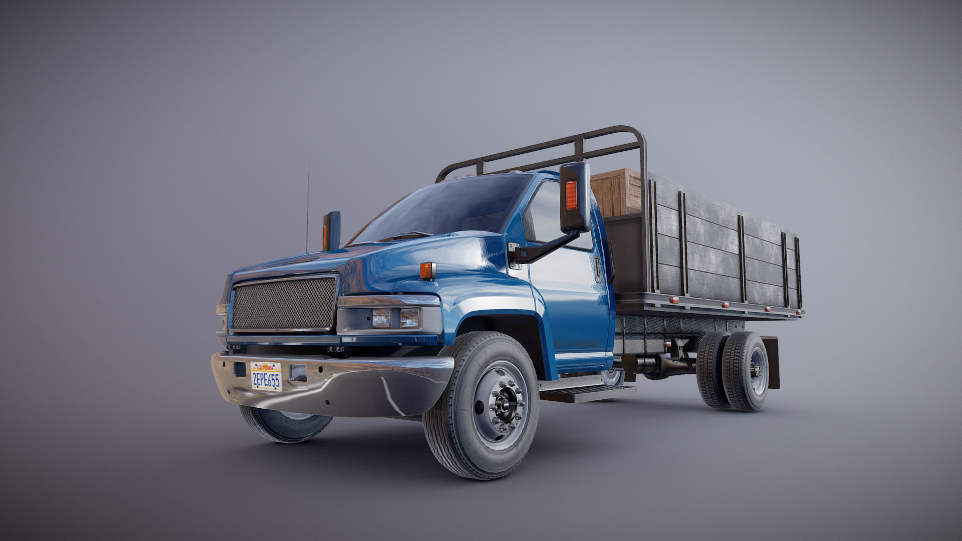 Flatbed truck Low-poly 3D model_25