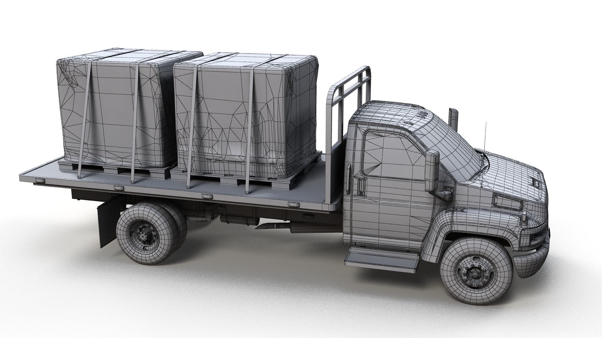 Flatbed truck Low-poly 3D model_14