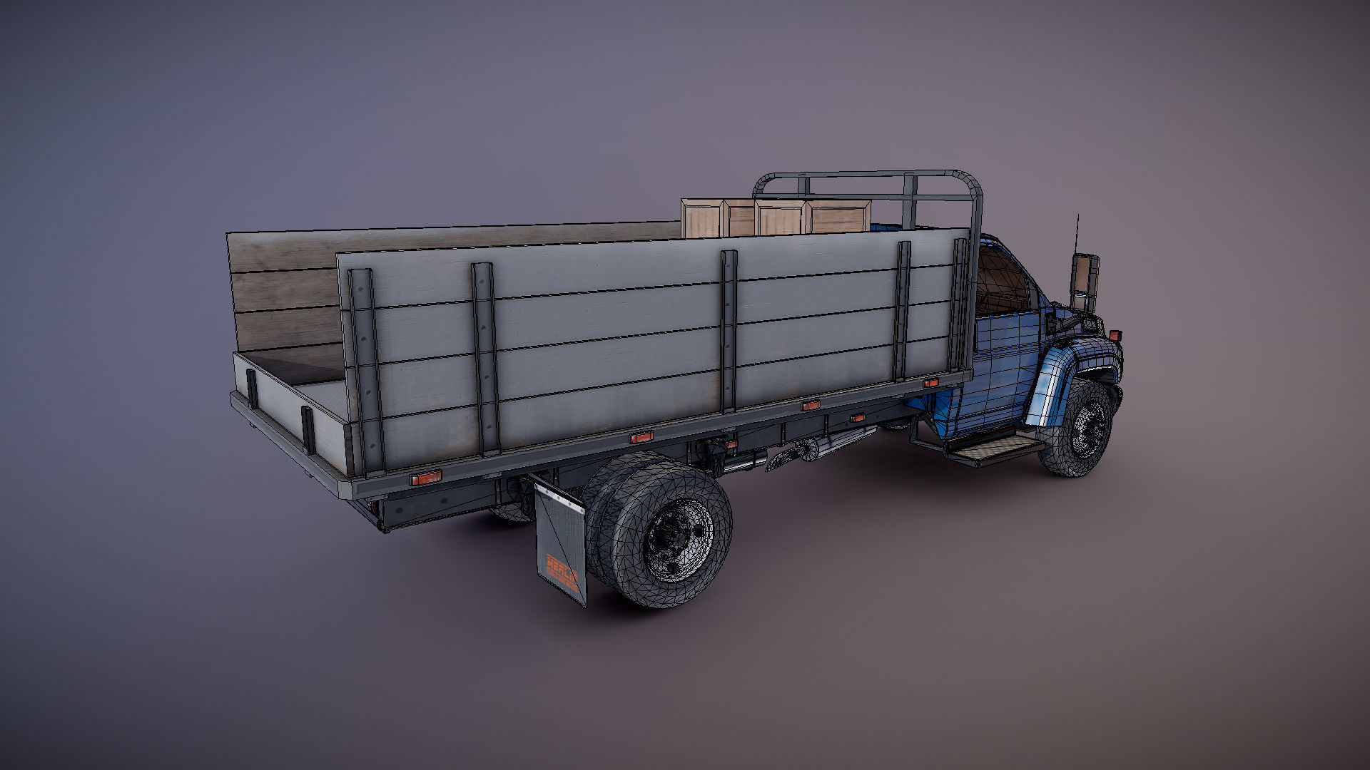 Flatbed truck Low-poly 3D model_27