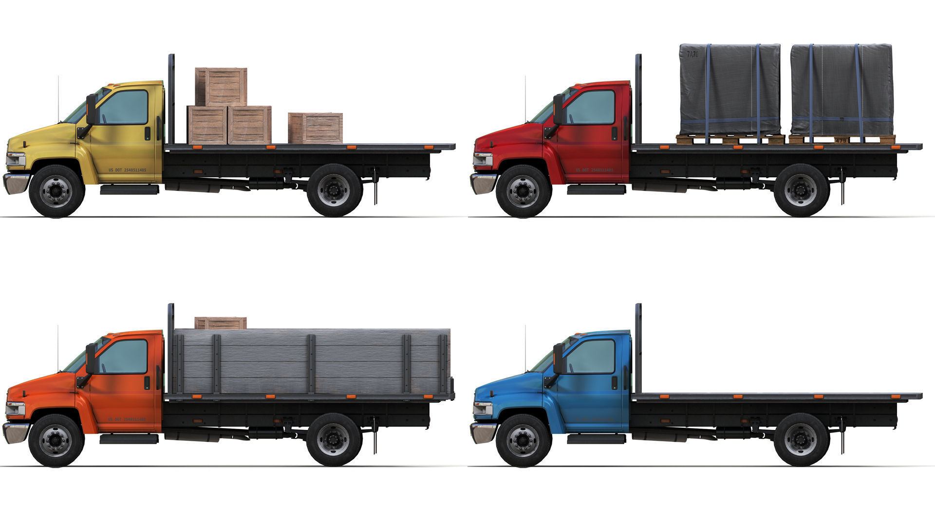 Flatbed truck Low-poly 3D model_1