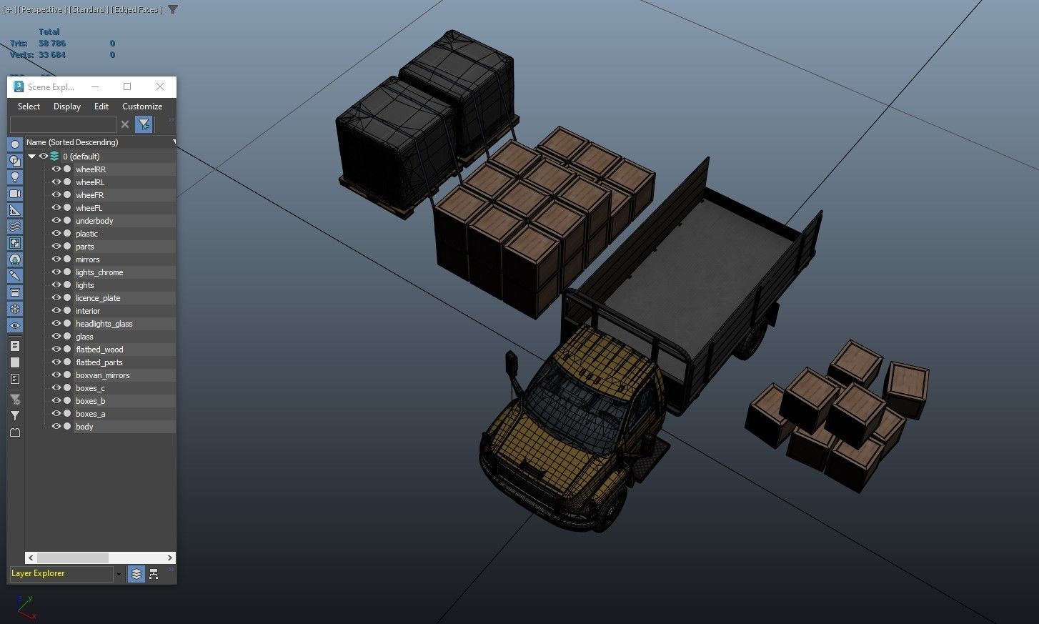 Flatbed truck Low-poly 3D model_41