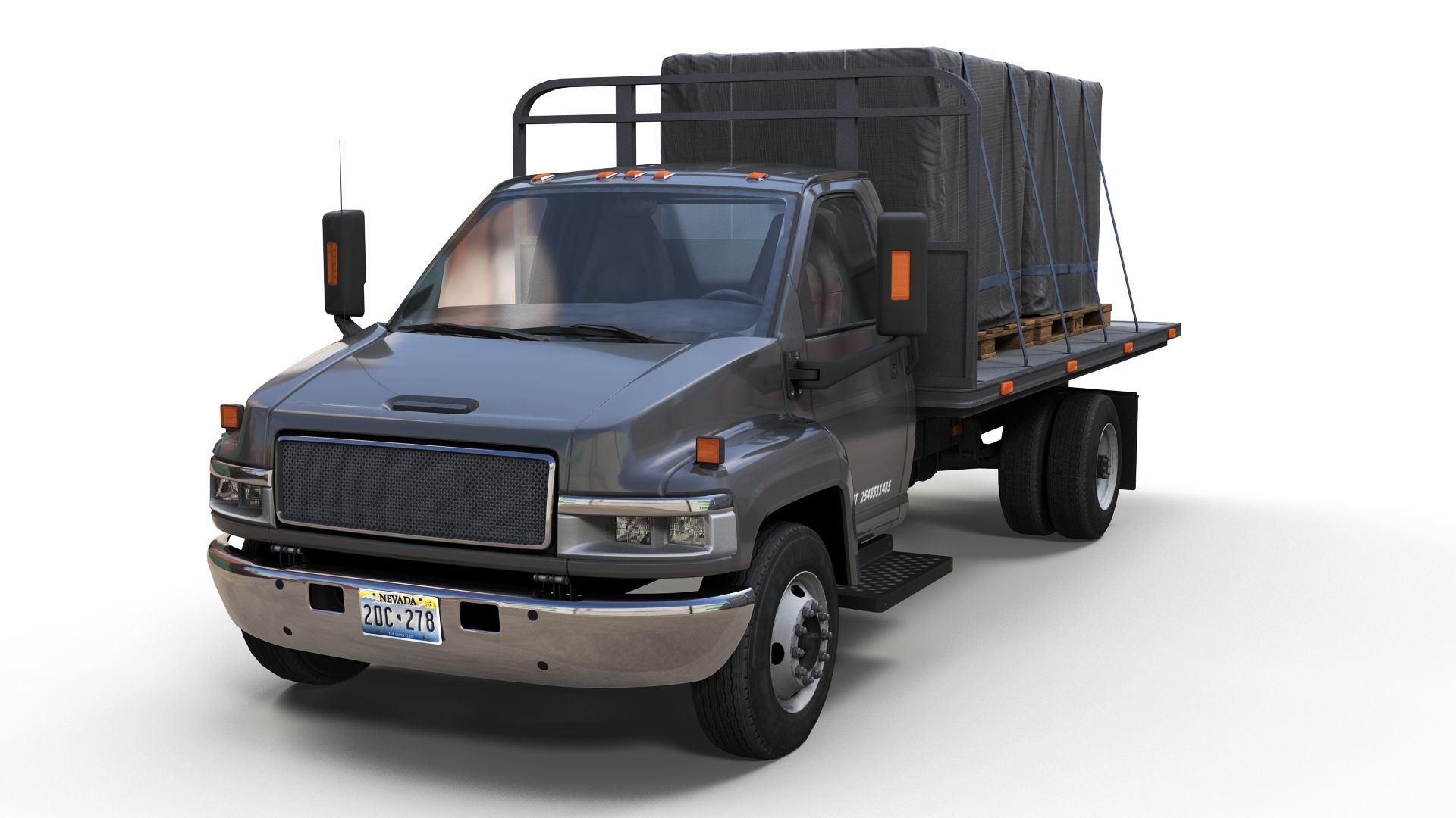 Flatbed truck Low-poly 3D model_2