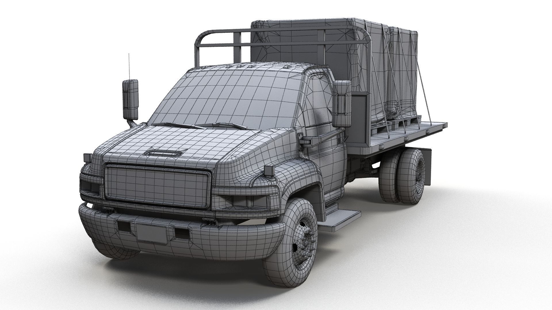 Flatbed truck Low-poly 3D model_12