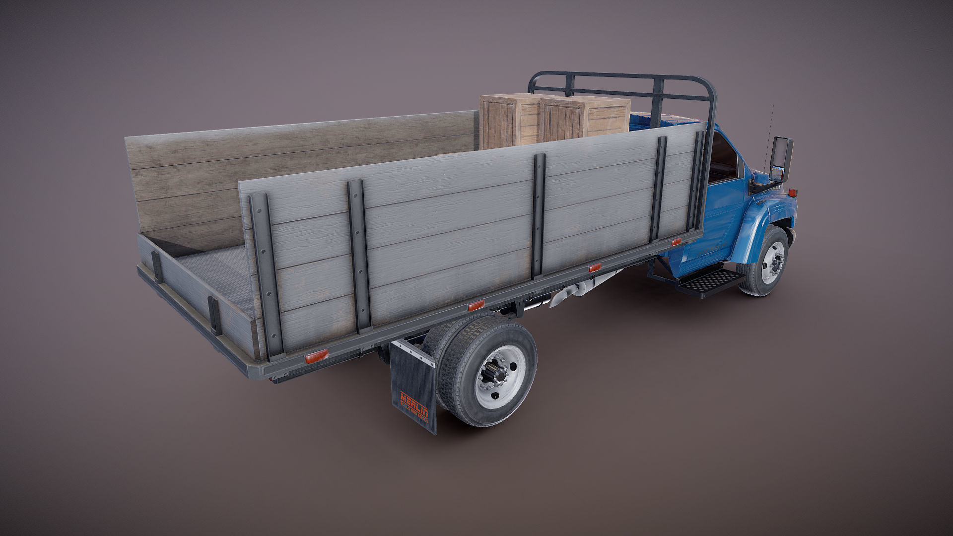 Flatbed truck Low-poly 3D model_20