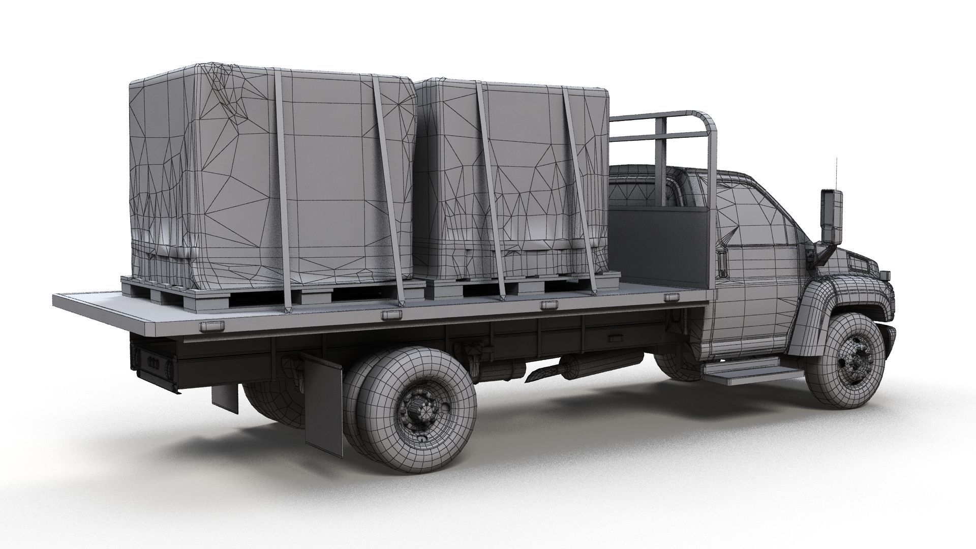 Flatbed truck Low-poly 3D model_13