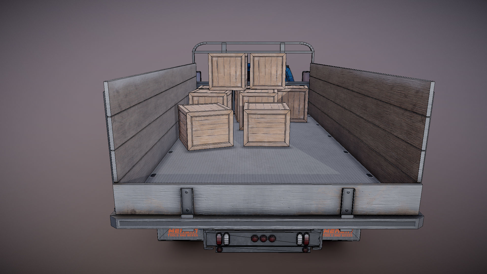 Flatbed truck Low-poly 3D model_31