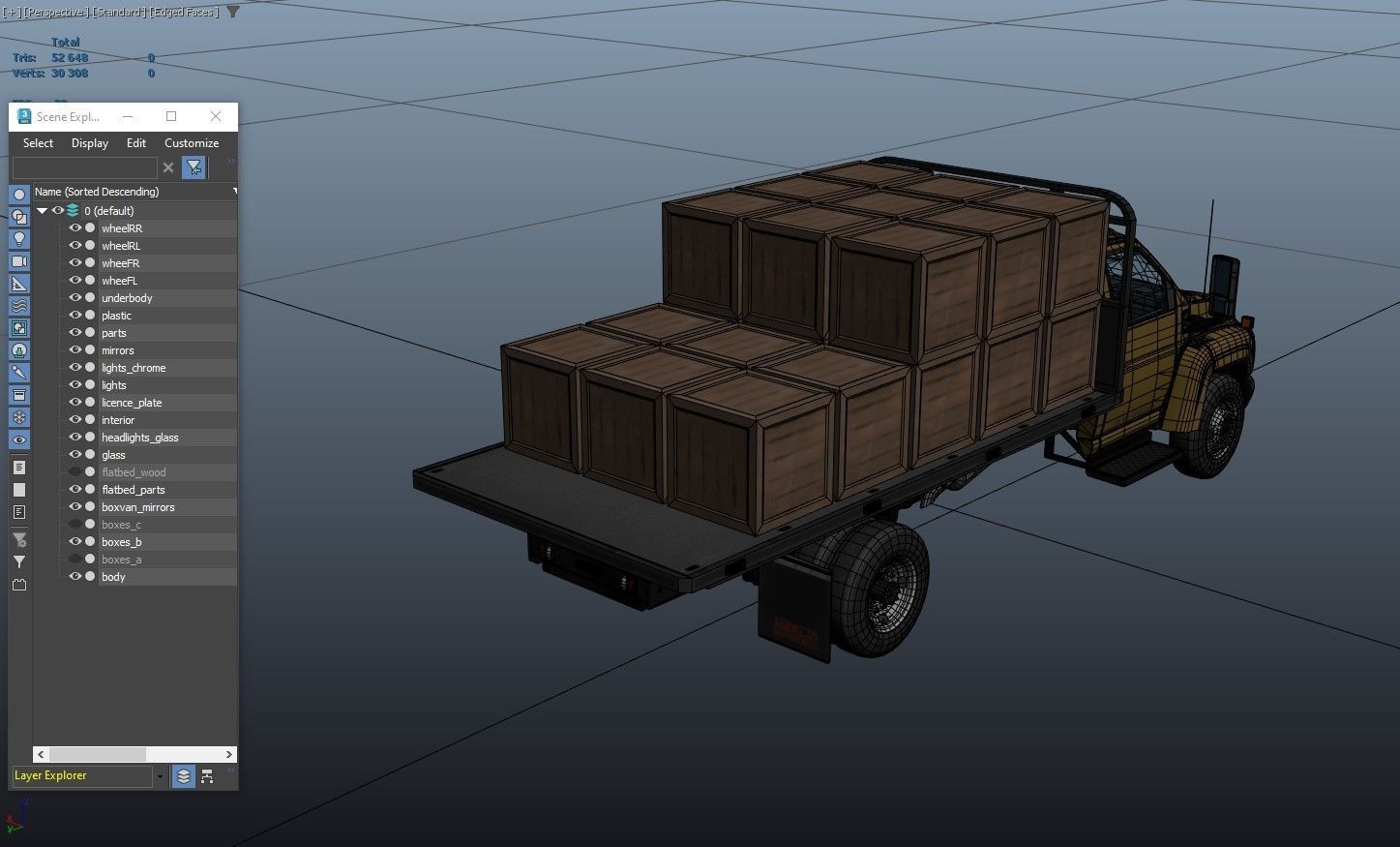 Flatbed truck Low-poly 3D model_38