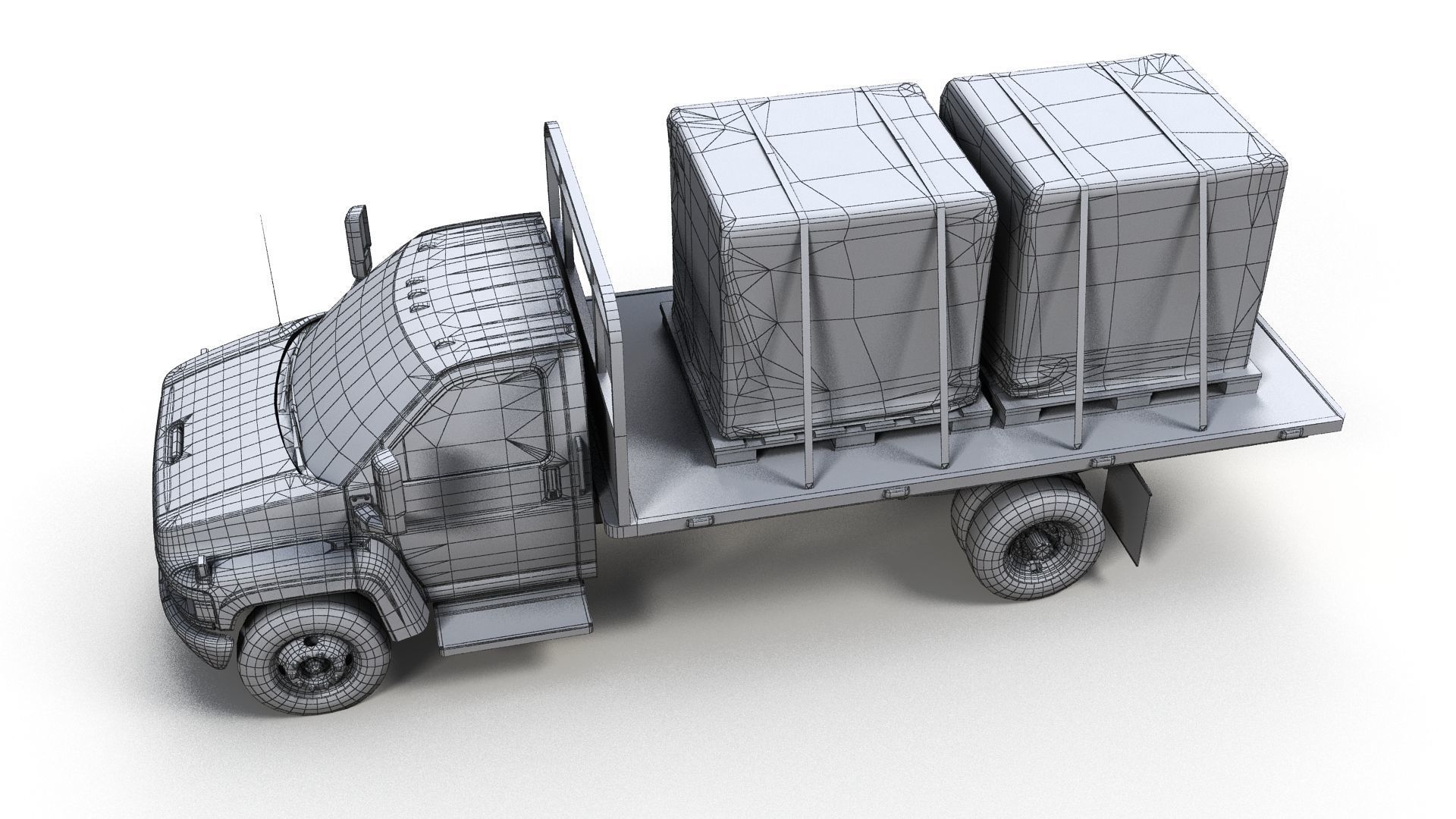 Flatbed truck Low-poly 3D model_16