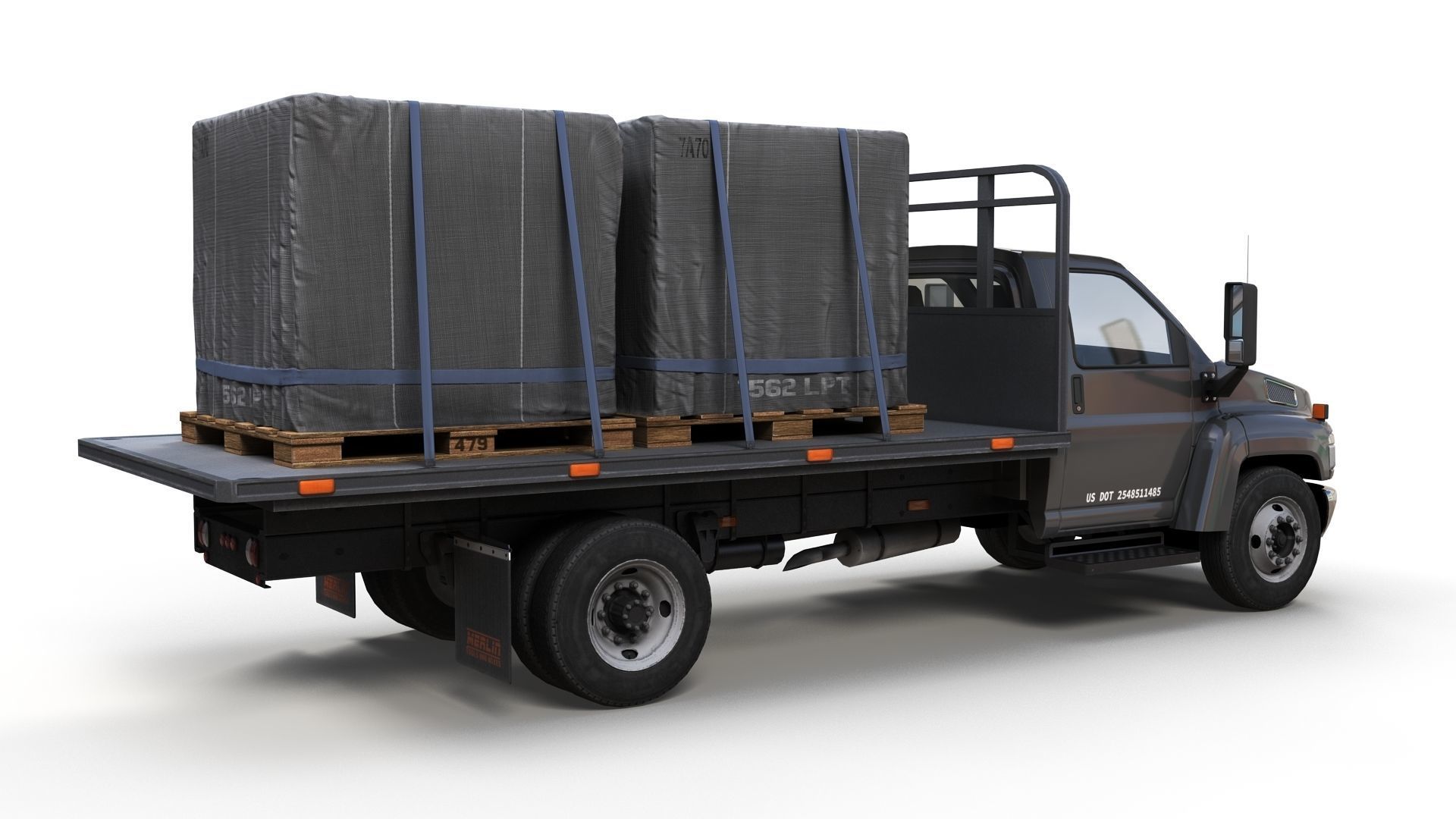 Flatbed truck Low-poly 3D model_3