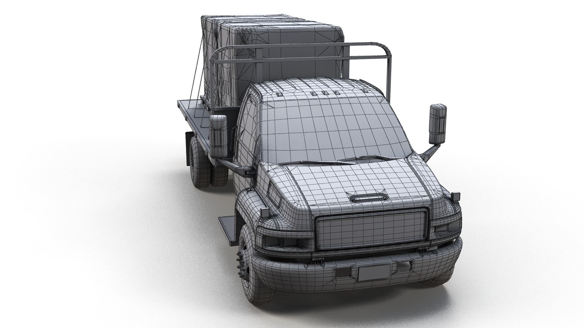 Flatbed truck Low-poly 3D model_17