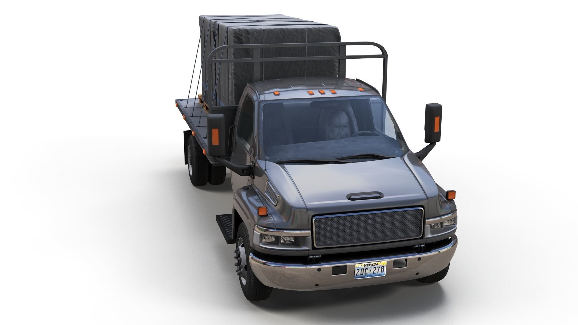 Flatbed truck Low-poly 3D model_7