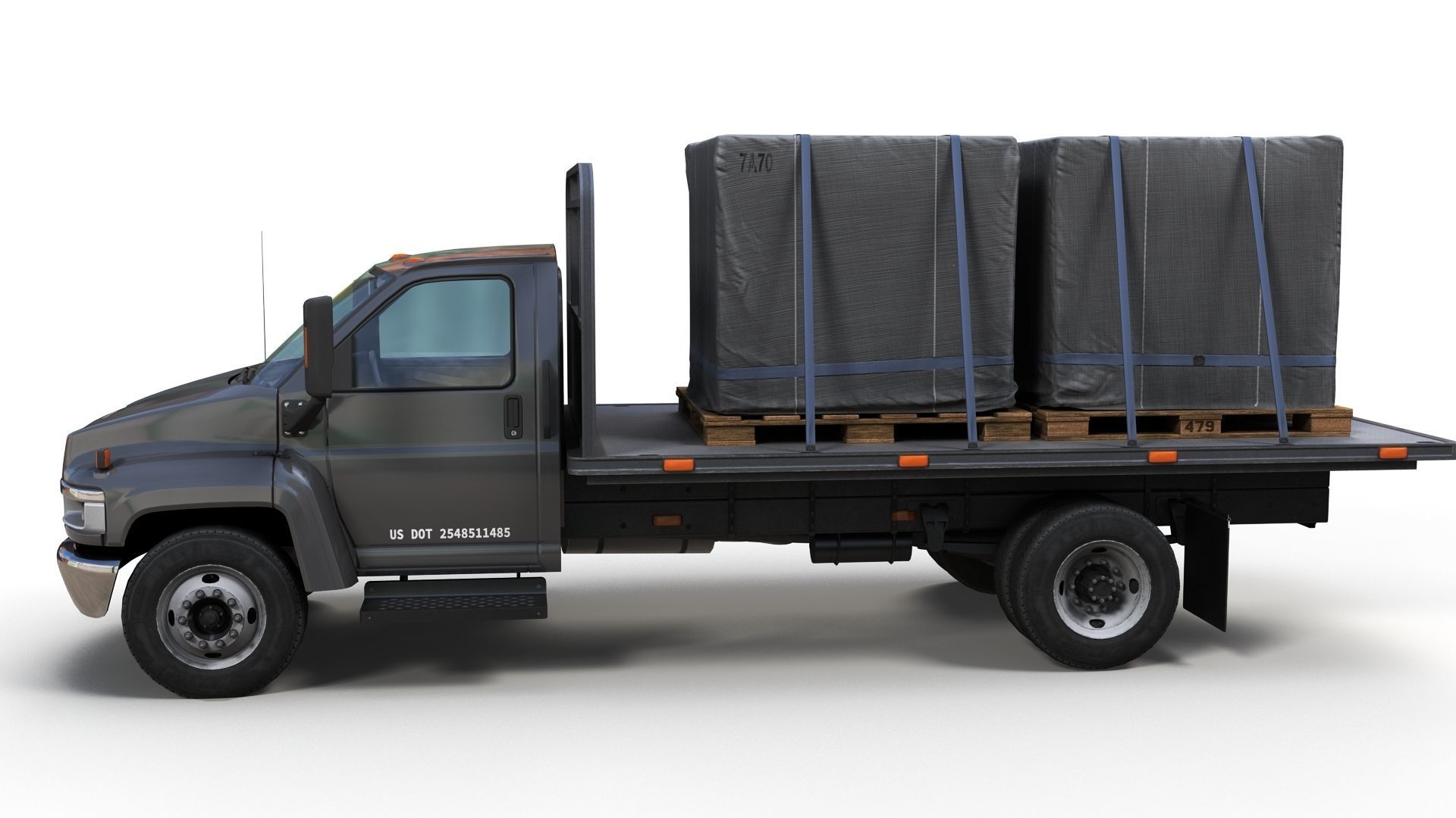 Flatbed truck Low-poly 3D model_5