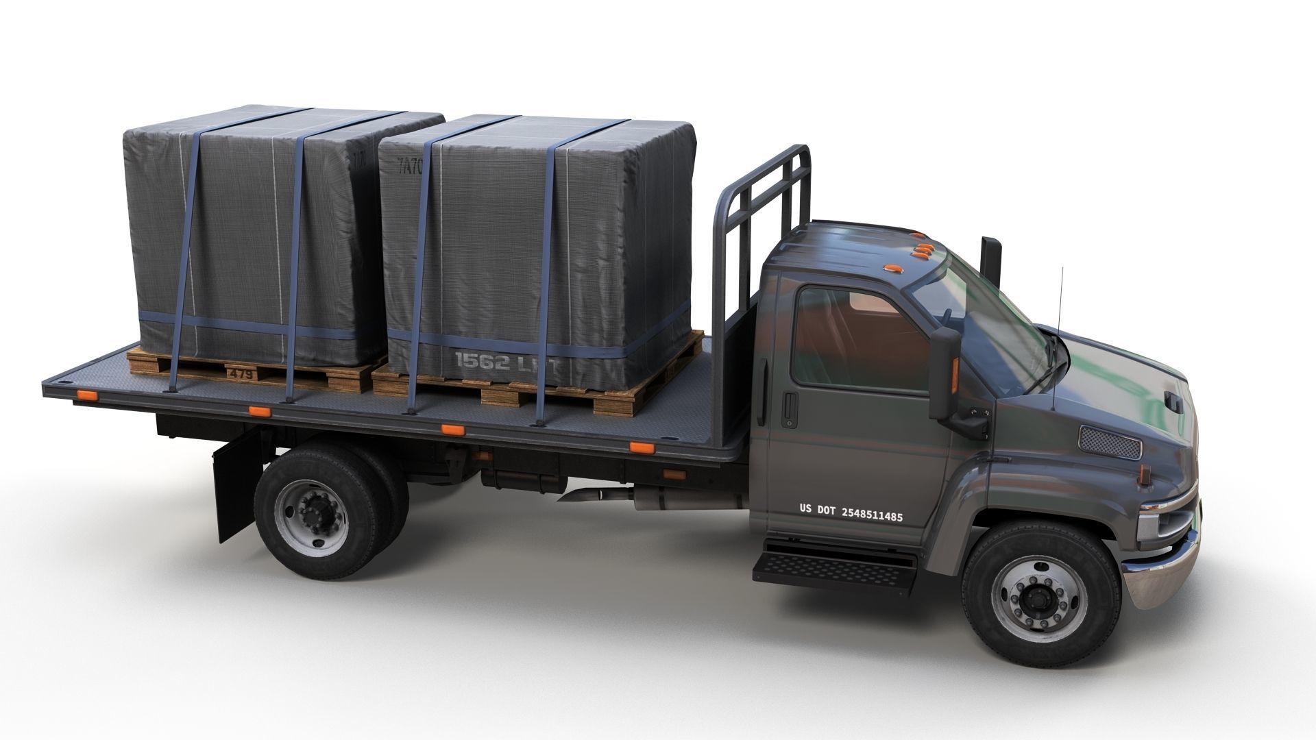 Flatbed truck Low-poly 3D model_4