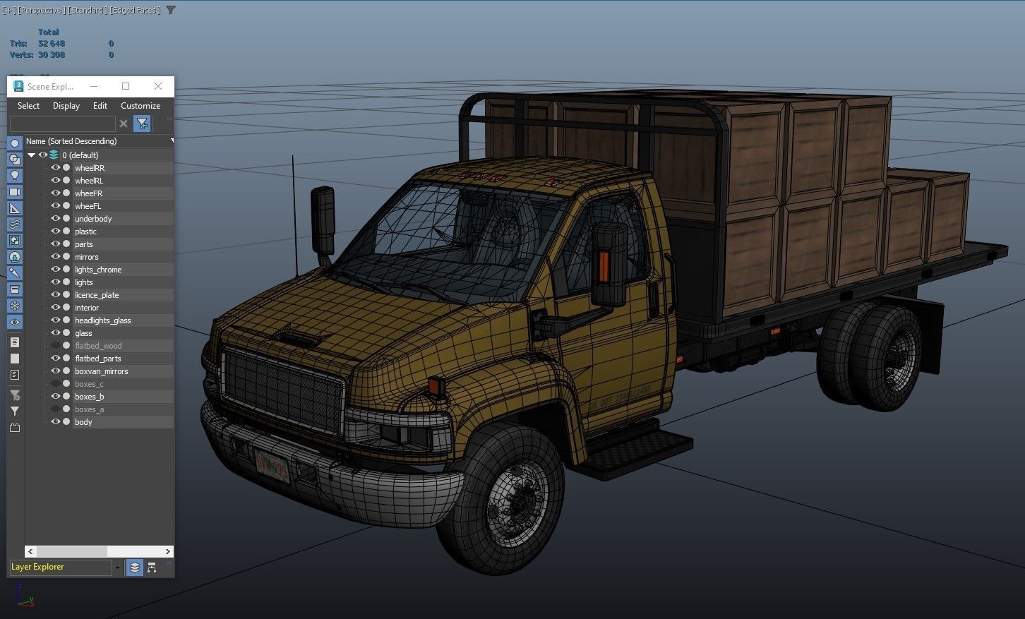 Flatbed truck Low-poly 3D model_37
