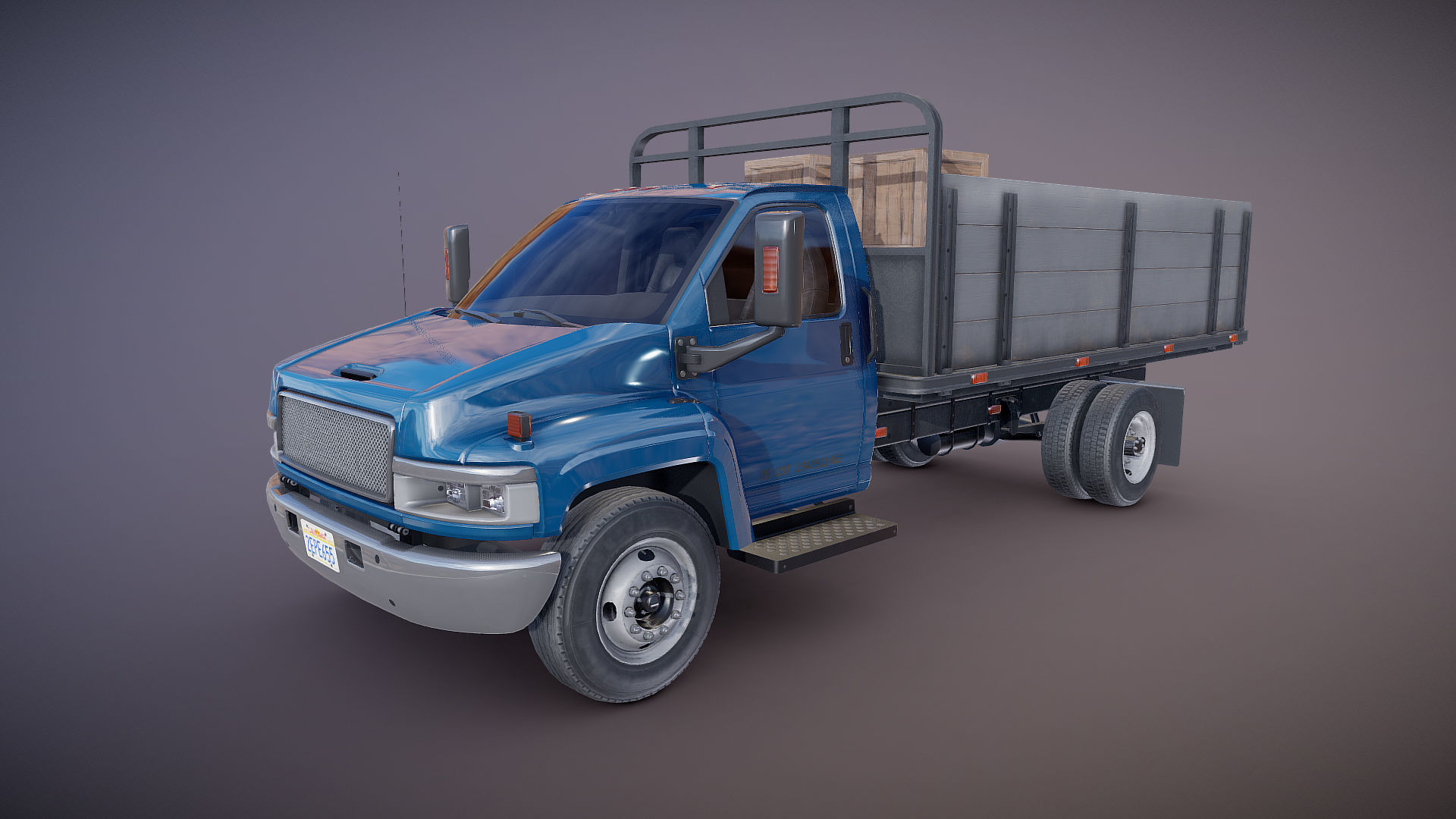 Flatbed truck Low-poly 3D model_19