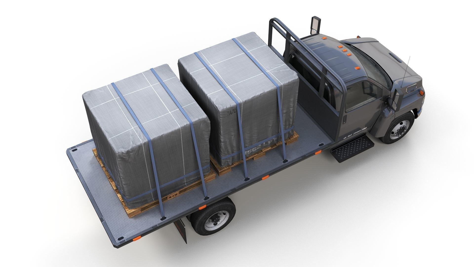 Flatbed truck Low-poly 3D model_8